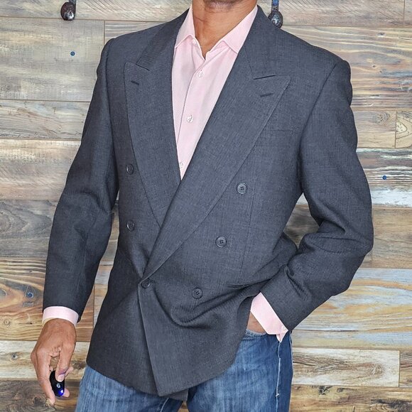 Yves Saint Laurent Other - Yves Saint Laurent Double Breasted 100% Wool Charcoal Gray Blazer Jacket 42R